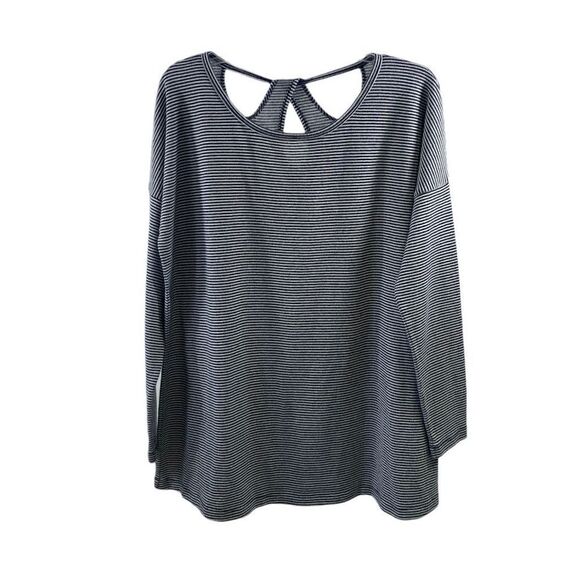 Soft Surroundings Striped Navy French Keyhole Top Size L - Picture 1 of 11